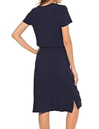Vestido midi casual con cuello en V y manga corta con cuello en V para mujer de Newbby con bolsillos
