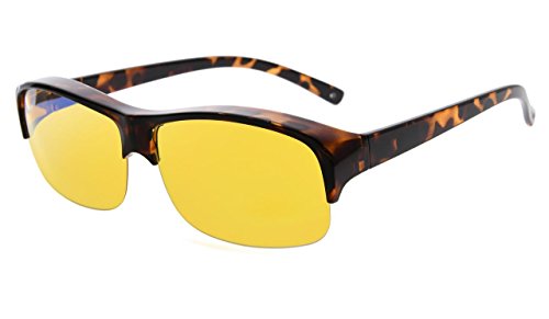 Eyekepper 94% Anti-Blue Light Blocking Fitover Glasses,Wear Over Reading and Prescription Glasses with Yellow Tinted Lenses Anti Reflective,Glare and Eyestrain, Tortoise