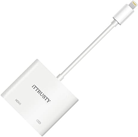 Lightning Digital AV Adapter, Lighting to HDMI Adapter, Compatible iPhone, iPad, and iPod Touch Models, with Lightning Charging Port for HD TV Monitor Projector 1080P (White)