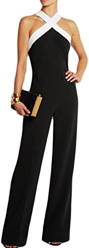 Women's Elegant Strapless Halter Colorblock Long Pants Romper Jumpsuit