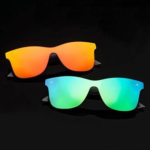 Rimless Mirrored Lens One Piece Sunglasses UV400 Protection for Women Men (red+green)