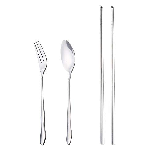 Stainless Steel Foldable Chopsticks Fork Spoon Flatware Set Reusable Chinese Tableware Gift Box for Travel Camping Chopsticks Fork Spoon 3 Pcs