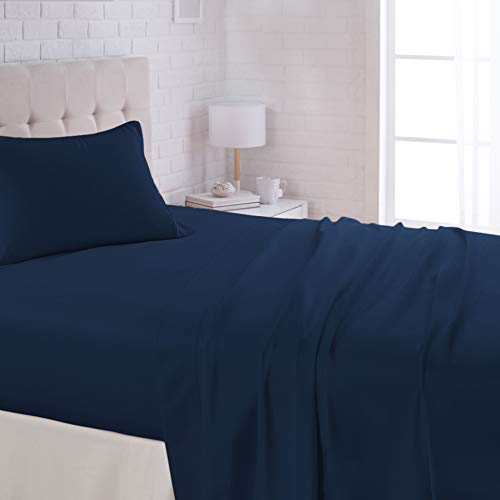 AmazonBasics Lightweight Super Soft Easy Care Microfiber Sheet Set with 16" Deep Pockets - Full, Navy Blue