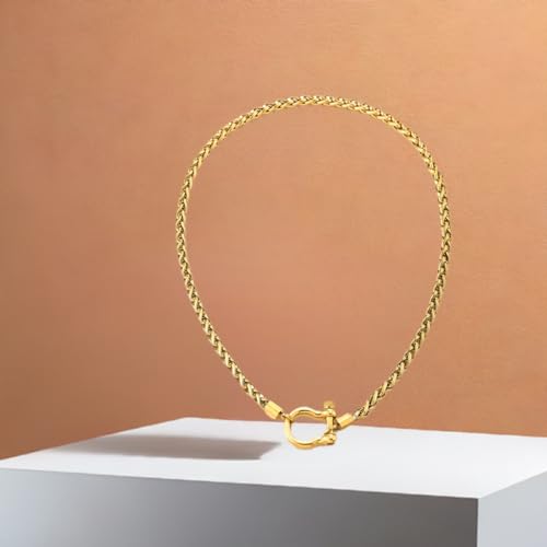 COOLSTEELANDBEYOND Mens Women Stainless Steel Foxtail Wheat Chain Necklace, Screw Anchor Shackle Nautical Sailor Clasp