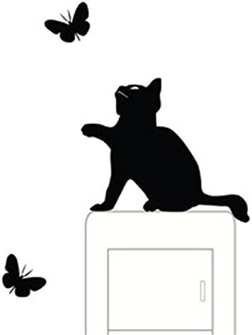 HongXander Room Window Wall Decorating Switch Stickers Vinyl Decal Sticker Decor Cartoon Butterfly and Cat (Butterfly and Cat)