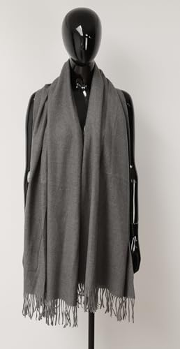 Van Der Rich ® - Elegant Plain Wool Scarf with Warm and Soft Fringes - Women