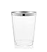 50 Silver Rimmed Clear Hard Plastic Cups | 10 oz. Fancy Disposable Wedding Tumblers for Party & Wedding (50-Pack) by BloominGoods