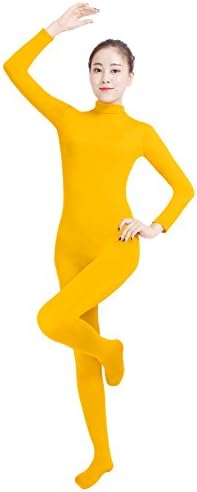 Amsicoo Adult One Piece Long Sleeve Lycra Spandex Unitard Bodysuit Skin Tights, Yellow, Medium