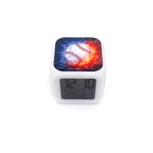 BoWay New Baseball Fire Desk & Shelf Clock Digital Alarm Clock with Led