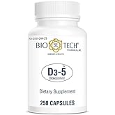 Bio-Tech Pharmacal D3-5 (5000 IU), 250 Capsules &ndash; All-Natural Supplement &ndash; Supports Bone &amp; Immune Health &ndash; No Dairy, Fish, Gluten, Peanut, Shellfish, &amp; Soy &ndash; No Artificial Colors