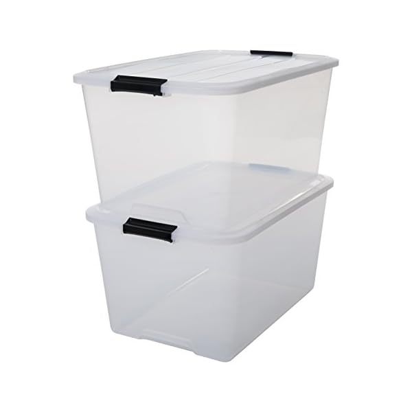 Iris Ohyama Aufbewahrungsbox mit Deckel, 45L, 2er-Set, Transparent, SchnappverschlÃ¼sse mit Griffen, Stapelbar, Stark & Langlebig, FÃ¼r Kleidung, Garage, Zuhause, BÃ¼ro, Plastikbox, Lagerung TB-45