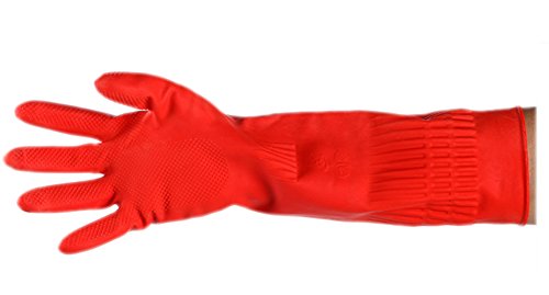Lesirit Waterproof Household Gloves Long Sleeve Fleece Cuff Latex Cleaning Gloves from, 2 Pair Pack (B)
