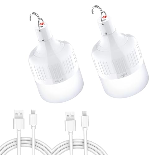 LETOUR Camping Lamp, 2 Pack 5000 Lumens 60W USB Rechargeable 5 Lighting Modes for Family Gatherings, Outdoor Events, Birthday Parties, Camping