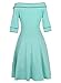 Women's Casual Off Shoulder Pocket Bowknot Rockabilly Swing Vintage Cocktail Party Dress 188 Blue L