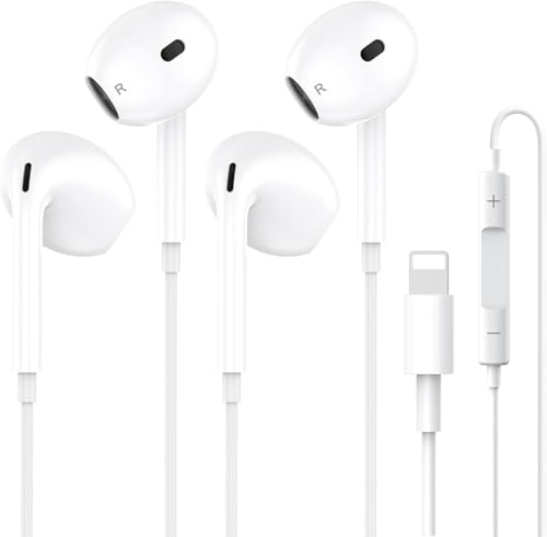 2-Pack Lightning Headphones, [MFi Certified] iPhone Headphones Wired Built-in Microphone and Noise Cancellation Volume Control, Wired Earphones Compatible with iPhone 14/14 Pro/13/12/11/XR/XS/X/8/7/SE