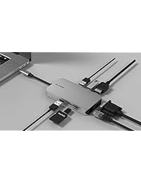 decahub   USB C 10 en 1   HDMI   VGA   Gigabit Ethernet   3 x USB 3.0 puertos   SD   TF   AUX   Entrega de potencia (hasta 87 vatios), Negro