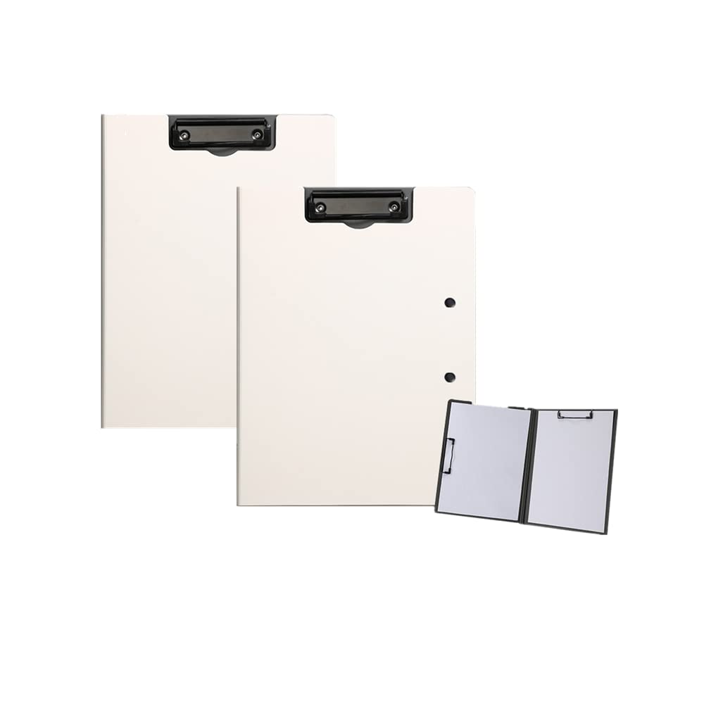 2 Pcs Folding Clipboard,Waterproof File Folder Clipboards,A4 or A3 Size File Cover Folder Writing Clipboards with Two Metal Clip,Support Horizontal and Vertical (White) — image 1