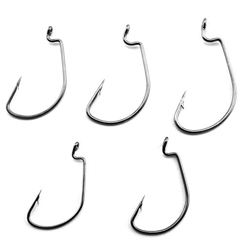 Magic&shell 50PCS 5 Sizes Fishhooks Strong High Carbon Steel Jig Fishing Hooks Bass Tackle for Saltwater Freshwater Black Nickel - Thumbnail 2
