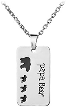 Wiw Papa Bear Bar Necklace for Father Gift for Family with 3Cubs Silver