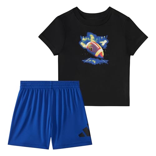 adidas Baby Boys’ Short Sleeve Cotton Tee and Logo Short Set, Black, 18M