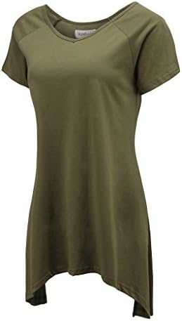 KateSui Women's Basic V Neck Swing Jersey Tunic Tops Loose Fit Comfy Flattering T Shirt Army Green XXL