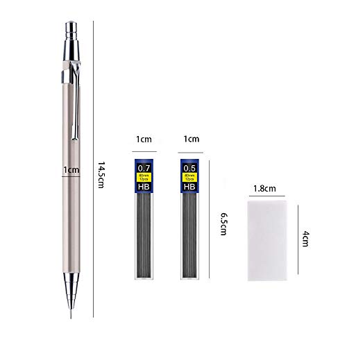 Mechanical Pencil Set, 6 Pieces Drafting Mechanical Pens and 24 Tubes Lead Refills with 3 Pack Erasers and a A6 bag for Office and School