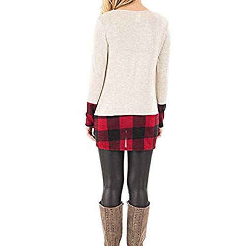 Clearance Forthery Womens Tops Plus Size Christmas Reindeer Plaid Sequin Blouse(Beige, US Size M = Tag L)
