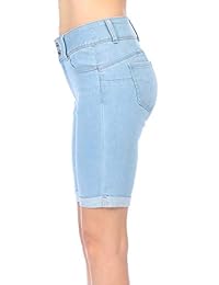 Bermudas para dama con 2 botones, color azul vaquero