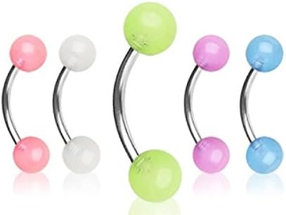5 Surgical Steel 3mm Curved Barbell/Eyebrow Ring W/Glow in the Dark Balls (put under light to recharge)