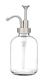 Rail19 Silver Bell Clear Glass Soap Dispenser with Stainless Steel Hand Soap + Lotion Pump for The Kitchen and Bathroom