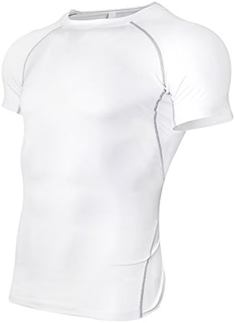 RoxZoom Men's Compression Short Sleeve T-Shirts, Cool Dry Compression Baselayer Tees Moisture Wicking Athletic T-Shirt -White, XX-Large