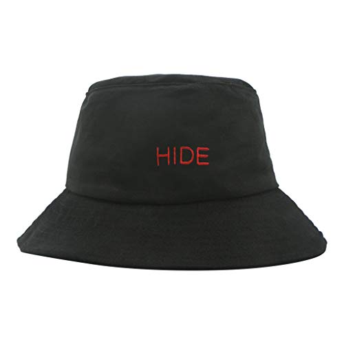 Sinfu Fishing Hat,Women Men Fashion Simple 'Hide' Letter Embroidered Solid Color Casual Visor Collapsible Basin Cap (Black) - Thumbnail 6