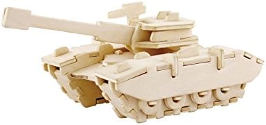 Tank Model 3D DIY Wood Puzzle Toy Kit DIY Building Wooden Puzzle 47-Piece Best Gift for Kids