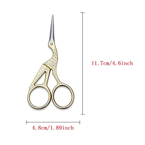 2 Pieces 4.5" Vintage Stork Shape Scissor, Tailor Stainless Steel Shear with Carved Patterns, for Cross Stitch,Embroidery,Sewing, Handcraft,DIY Sharp Scissors (Gold & Silver)