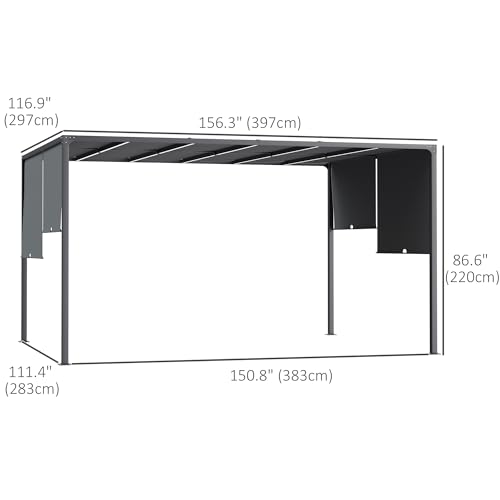 Outsunny 10' x 13' Patio Pergola with Solar Powered LED Lights, Outdoor Metal Pergola with Sun Shade Canopy for Backyard, Garden, Lawn, Dark Grey