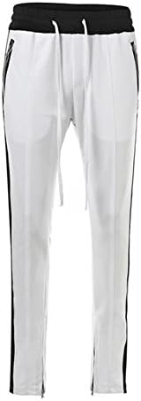 ONCEGALA Men's Side Stripe Ankle Zip Drawstring Trackpants (White/Black, M)