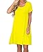 WNEEDU Women's Summer Casual T Shirt Dresses Short Sleeve Swing Dress with Pockets (2XL, Yellow)