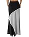 DJT Women's Color Block High Waist Long Maxi Skirt with Pockets Grey+Black L