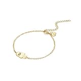 Gold Bracelets for Women,Hammered 14K Gold Fill Dainty Bar Heart Circle Coin Pearl Evil Eye Hamsa Charm Bracelet Delicate Cute Friendship Gifts