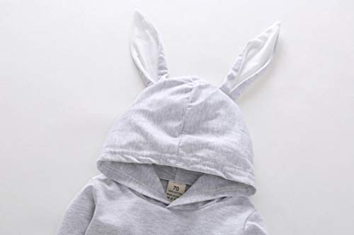 Toddler Infant Baby Girls Boys Hooded Romper Outerwear 3D Rabbit Ear Tail Bodysuit Pocket Fall Winter Outfits (Gray, 18-24 Months)