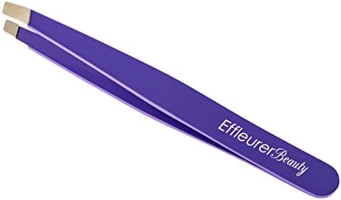 Effleurer Beauty Precision Tweezers - 7 Exciting Colors To Choose From!! - Professional Stainless Steel Slant Tip Eyebrow Tweezer (Purple Color)