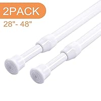 Ginbel Direct 2Pack Tension Curtain Rod Cupboard Bars Extendable 28-48 inch White Spring Tension Rods