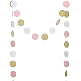 Ling's moment Circle Dots Paper Garland (Pink+White+Champagne Gold Glitter) for Wedding, Baby Shower, Festival Items & Christmas Decorations, 2.5