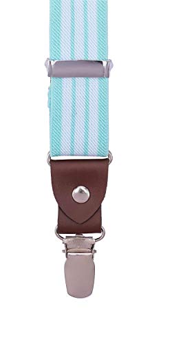 ORSKY Mens' Bow Tie and Suspenders Adjustable Elastic 47 Inches Teal White Stripe