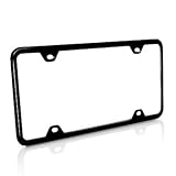 Slim Black Stainless Steel License Plate Frame with 4 Holes, Lifetime Warranty
