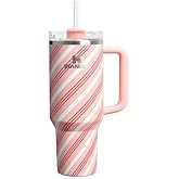 STANLEY 40 oz Stainless Steel H2.0 FlowState Quencher Tumbler, Pink Stripe Pattern, Insulated with Handle and Straw