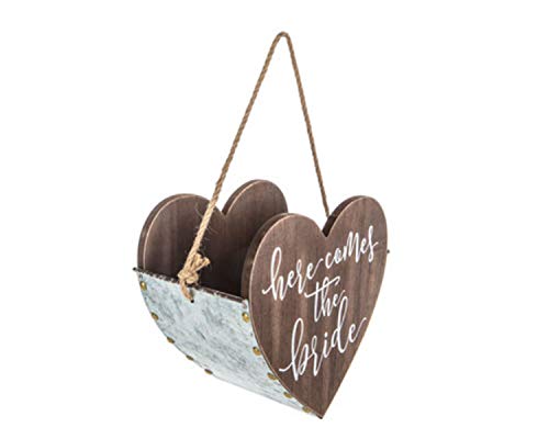 Wisechoice Flower Girl Basket with Here Comes The Bride Word Engrave | Wedding Ceremony Decoration, Heart Shape
