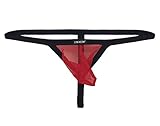 Winday Men's Sexy Thong G-string Elastic Smooth Bikini Underwear L Red/Black