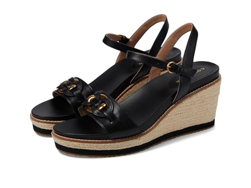 Cole Haan Women's Cloudfeel Espadrille Wedge, Black Leather, 9.5-Medium