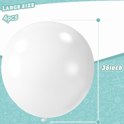 LovesTown 4PCS Large Balloons 36inch, White Giant Balloons Jumbo Balloons Latex Balloons for Wedding Engagement Graduation Anniversary Decorations